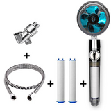 Water Turbo Fan High Pressure Vortex Water Filtration Shower Head With On/Off Switch Kit With 2 Water Filters, 1 Shower Hose, and 1 Shower Bracket Blue