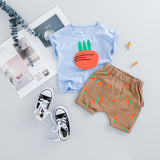 2021 summer new children's short-sleeved suit Korean version of the children's suit summer children's clothes baby cute radish