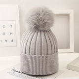 Boys And Girls Woolen Fox Fur Ball Knit Hat