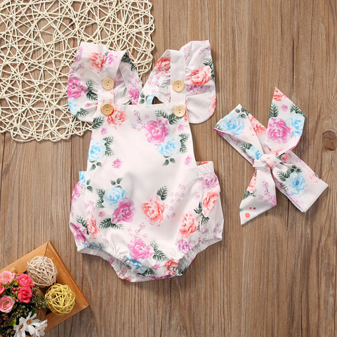 Floral Ruffled Set Infant Casual Trend Cute Little Floral Triangle Dress Two Piece Suit Girl Explosion Climbing Suit