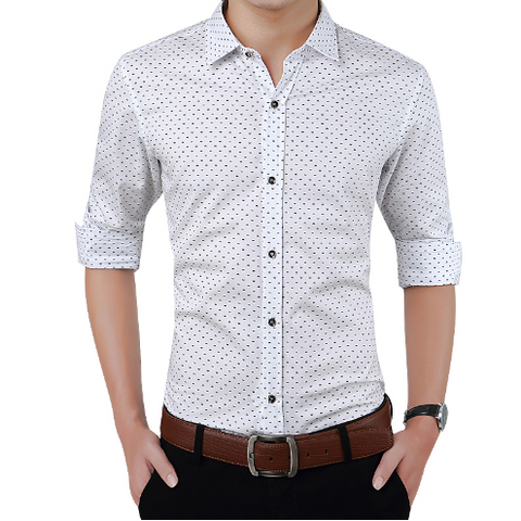 Brand 2021 Fashion Male Shirt Long-Sleeves Tops Polka Dot Printing Mens Dress Shirts Slim Men Shirt Plus Size M-5XL FGT