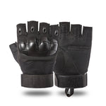 Waterproof Slash-proof touchscreen outdoor multipurpose knuckle guard gloves adjustable wrist Black half finger 