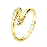Round Gold Color Warmly Embraced Love Hug Open Ring For Women Cute Creative Hands Embracing Adjustable Rings Jewelry