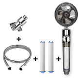 Water Turbo Fan High Pressure Vortex Water Filtration Shower Head With On/Off Switch Kit With 2 Water Filters, 1 Shower Hose, and 1 Shower Bracket Silver