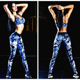 Dark Blue Printed Tight Gym Leggings