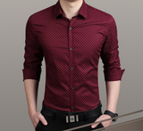 Brand 2021 Fashion Male Shirt Long-Sleeves Tops Polka Dot Printing Mens Dress Shirts Slim Men Shirt Plus Size M-5XL FGT