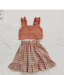Short Top With Suspenders And Plaid Skirt