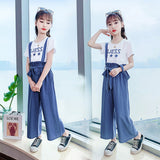 Girls' Trousers And Suspenders Wide-leg Pants Suit