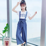 Girls' Trousers And Suspenders Wide-leg Pants Suit