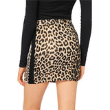 Large size women's leopard stitching skirt elastic waist elastic