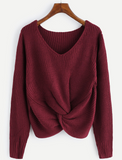 Autumn Sweater Women Casual Winter Woman Sweater Knitting Long Sleeve Solid Color V-neck Sexy Cross Knotted Panel Sweater