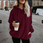 European and American long-sleeved hooded solid color sweater