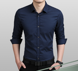 Brand 2021 Fashion Male Shirt Long-Sleeves Tops Polka Dot Printing Mens Dress Shirts Slim Men Shirt Plus Size M-5XL FGT