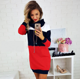 High neck color matching knit long sleeve d