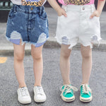 Girls pocket striped raw denim shorts