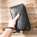 Men's first layer cowhide zipper handbag
