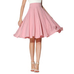New Arrival Fashion Women Solid Flared Retro Casual Knee Length Pleated Midi Office Work Skirt